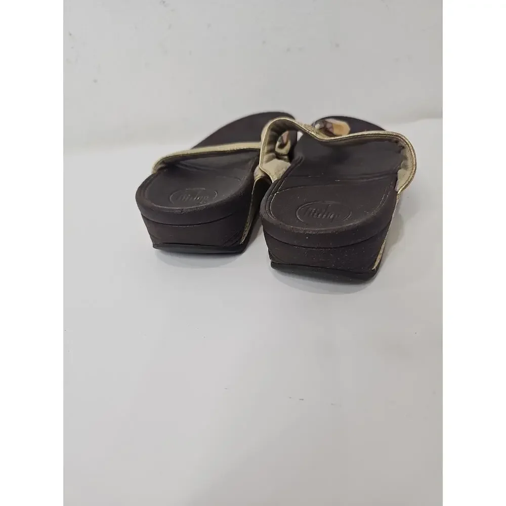 FitFlop Lulu Crystal Embellished Thong Sandals Sz 6 Gold Comfort Flip Flops